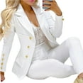 thumbnail image 3 of Skymirror 2 Pcs/Set Lady Business Suit Turn-down Collar Solid Color High Waist Single-breasted Ankle-banded Pants suit for Work, 3 of 8