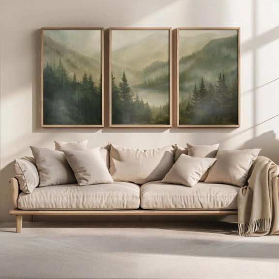 Luvia Set Of 3 Misty Forest Prints | Nature Wall Art, Triptych Gallery Wall Set, 3 Piece Wall Art, Dark Green Art Prints, Woodland Nursery Prints, Modern Wall Decor Set 3 Prints 8x12 UNFRAMED