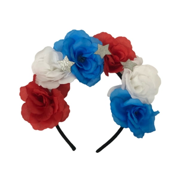 Diadema Con Bandera Americana, Aro Para El Pelo, Diadema Con Flores Rojas, Blancas Y Azules, Diadema Para El Día De La Independencia, Accesorios Para El Cabello Del 4 De Julio
