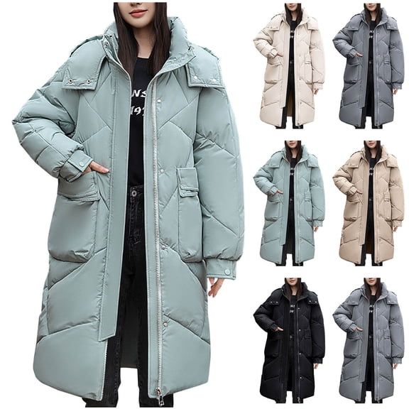 Lovskoo Womens Winter Coats Hooded Quilted Jacket Warm Pocket Long Jacket Long Sleeve Parkas Outerwear Cotton Padded Outerwear Black