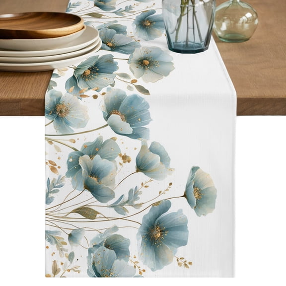 Table Runners 72 Inches Long Dress Scarves, Blue Spring Floral Farmhouse Kitchen/Dining Table Decor Table Runner, Coffee Tablerunners, Summer Elegant Botanical Luxury 13x72 Inch