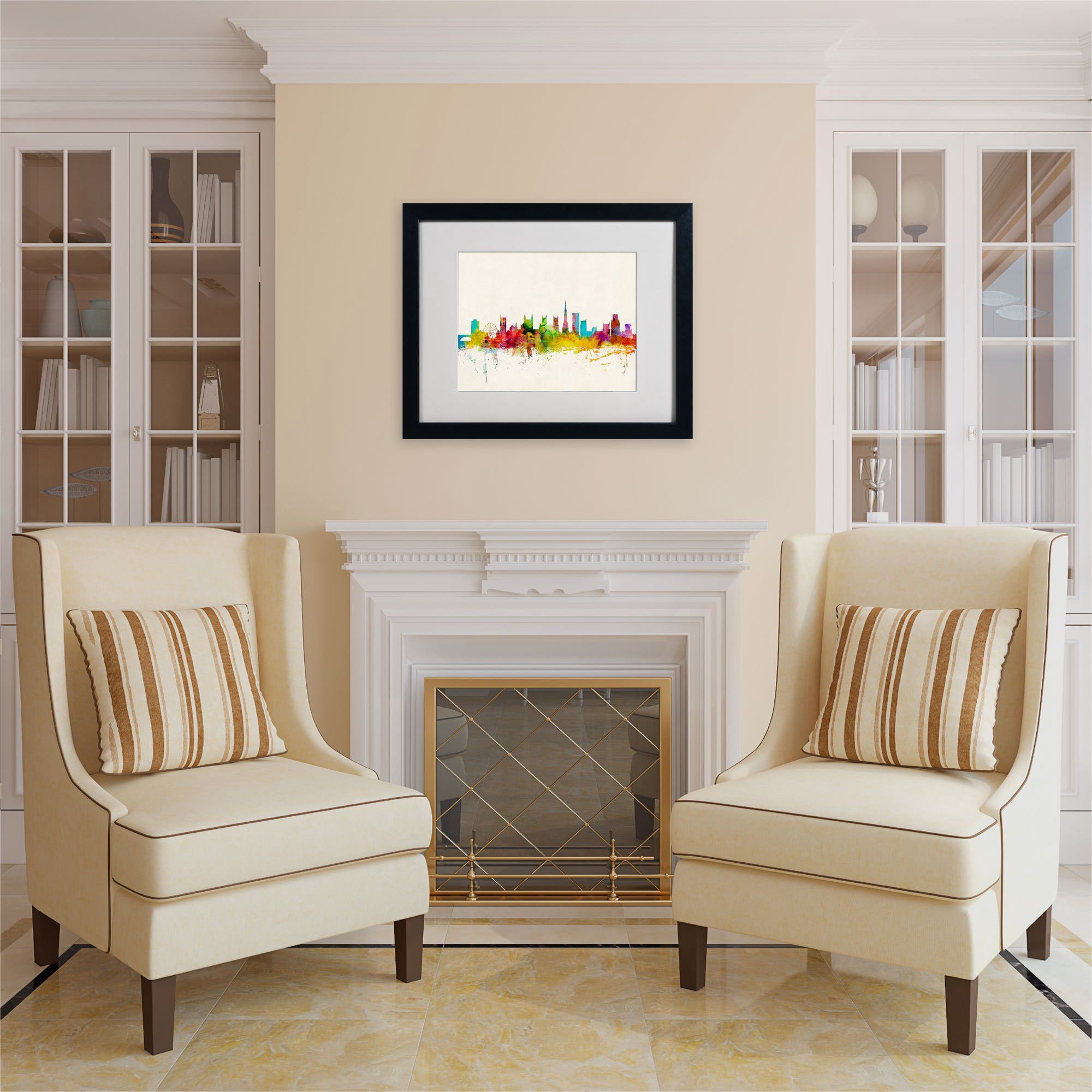 Trademark Michael Tompsett "Bristol England Skyline III" Art, White Matte W/Wood Frame, 16" x 20"