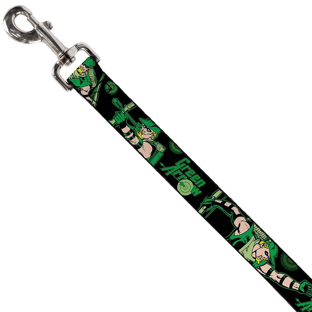 DC Comics Pet Leash, Dog Leash, Green Arrow Action Poses Targets Black Greens, 4 Feet Long 1.0 Inch Wide