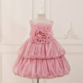 thumbnail image 6 of XFHLMJFF Girls Christmas Tiered Dress Children Sleeveless Solid Color Hem Pleated Flowers Dresses Princess Party Gown 6-7 Years, 6 of 8