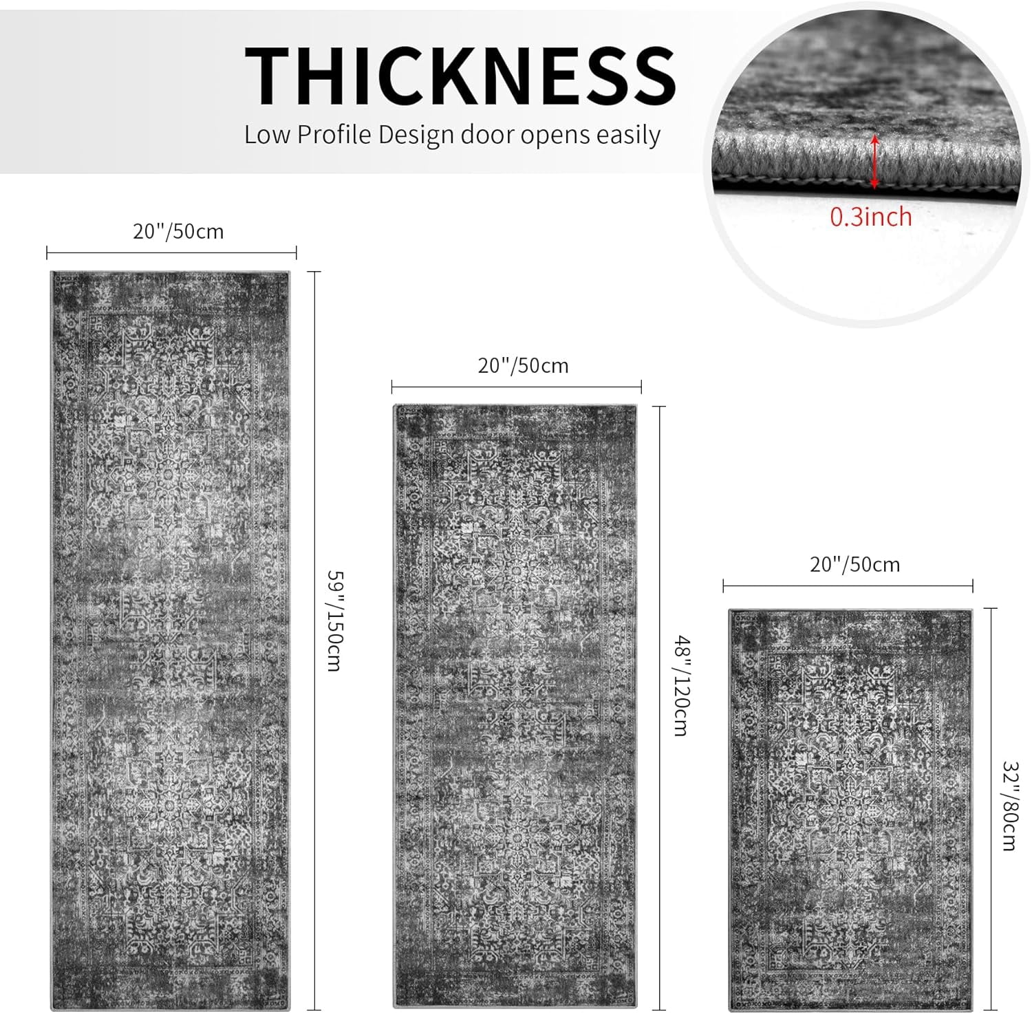 Kitchen Rugs Sets of 3 Non Slip Washable Kitchen Mats for Floor 3 Piece Set Turquoise Black Boho Kitchen Mat Set Kitchen Runner Rug Carpet for Laundry Room Front Door