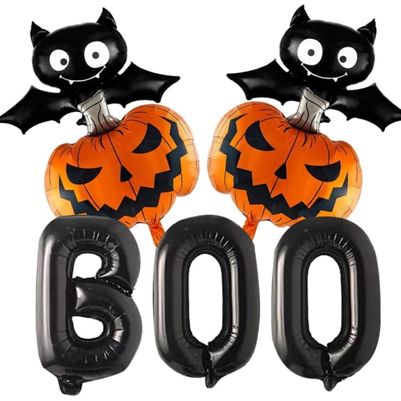 Assorted 16 Inch Halloween Metallic Foil Balloons with Letters Bats Pumpkins Motifs for Party Venue House Garden Themed Decorations Indoor Outdoor Use Inflatable with Air or Helium