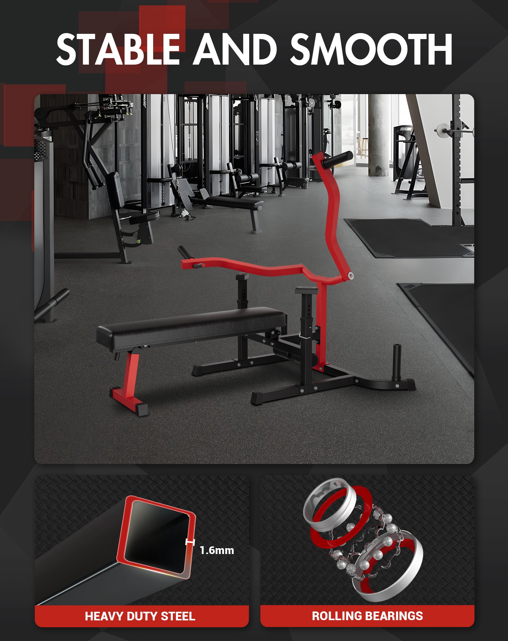COZONY Chest Press Machine for Home Gym, 1050 lb Capacity Adjustable Flat/Incline Bench with Independent Converging Arms,Black+Red