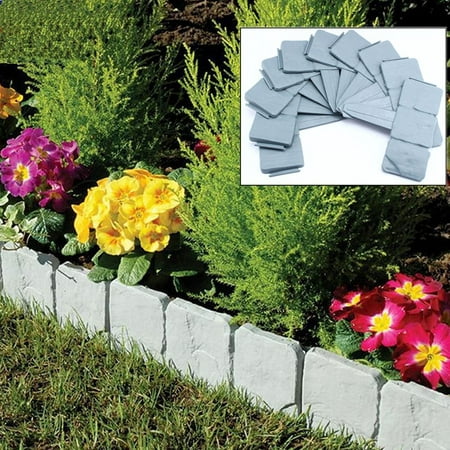 Anauto 10 PCS Garden Decoration Border Edging Wall Molds Spring Yard Lawn Garden Plastic Faux Stone Patio Border Edging Fence Easy (Best Way To Install Landscape Edging)
