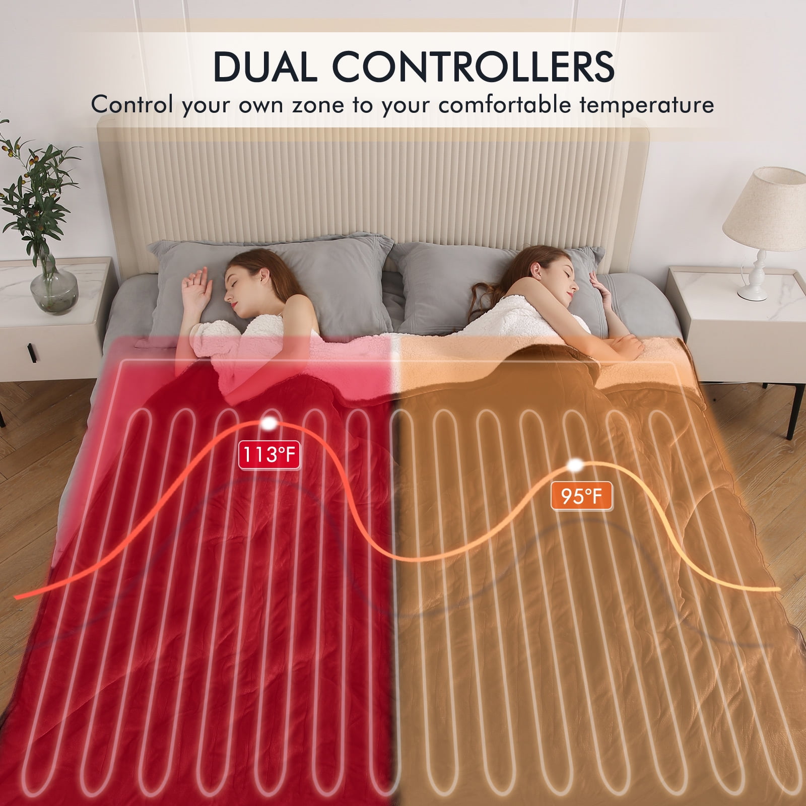MARNUR Heated Blanket Queen Size 84''x90'', Fast Heating with Dual Controllers Electric Blanket, 10 Heating Levels, 10H Timer, Preheat Function - Brown