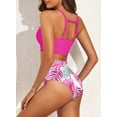 thumbnail image 5 of SHEWIN Women's Bikini Sets Two Pieces Swimsuits High Neck Bathing Suits Tropical Leaf Print High Waisted Tummy Control Swimwear Racerback Tops with Bottom, 5 of 6