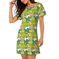 thumbnail image 2 of Wukai Cartoon Frog Print Women's Loose Short Sleeve Nightgown, Soft Sleep Dress for Comfortable Relaxation, Casual Lounge Wear, 2 of 6