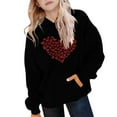 thumbnail image 4 of Girls Valentine Heart Print Hoodie Kids Cute Oversized Pullover with Pocket 3-4 5-6 7-8 9-10 11-12 13-14 Years Black,Size 13-14 T, 4 of 5