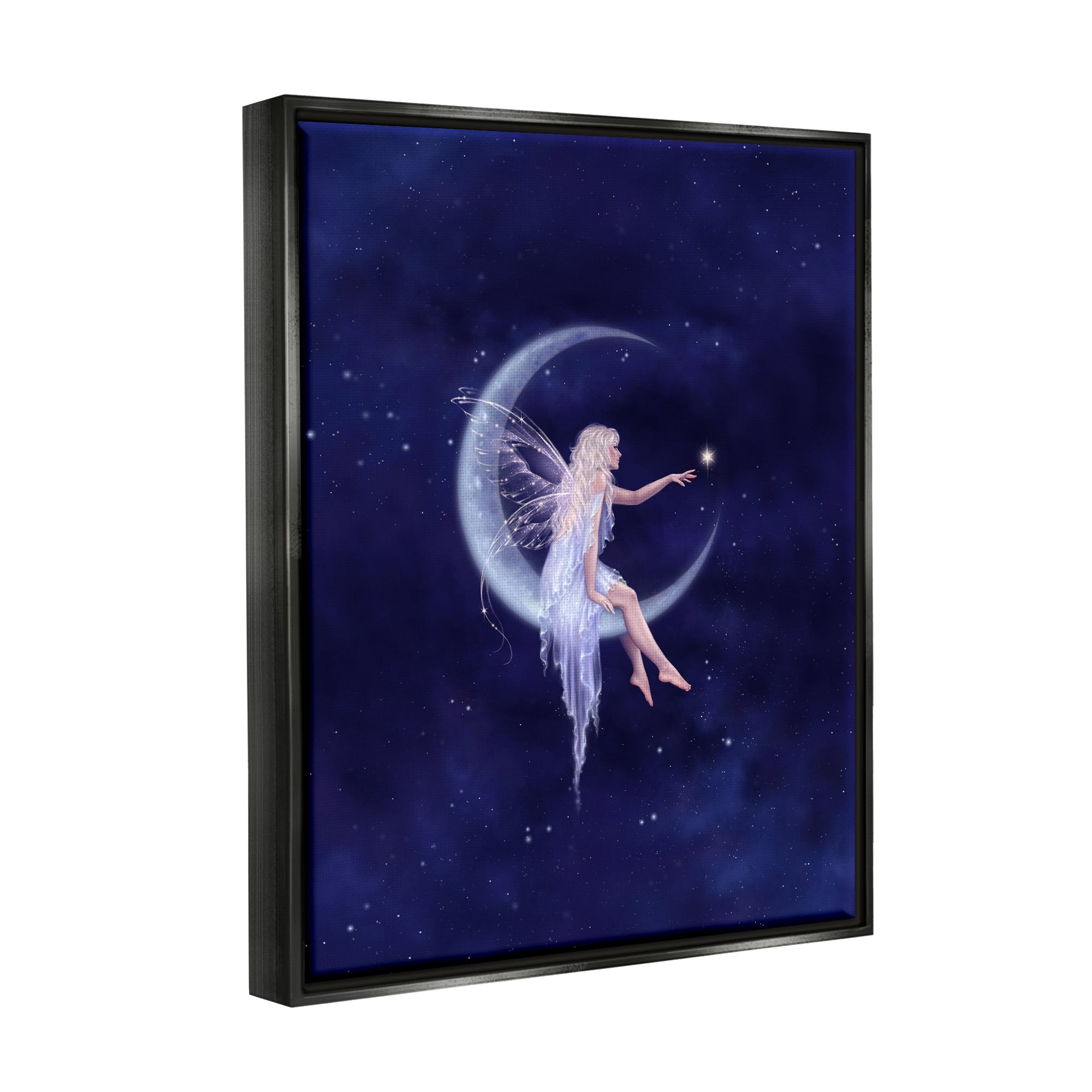 Stupell Industries Birth of a Star Fairy Fairy Tales & Fantasy Painting Black Floater Framed Canvas Art Print Wall Art, 17 x 21