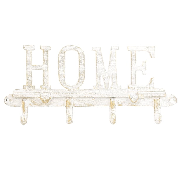 Sungmor Soporte de Llaves de Hierro Fundido p/ Pared, Estante de Llaves Vintage blanco con 4 ganchos, colgador rústico p/ entrada/puerta, organizador y decoración del hogar