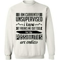 thumbnail image 2 of OXI Crewneck Sweatshirt - I am Currently Unsupervised, Basic Casual Sweatshirts for Men's and Women Fleece Sweatshirt Long Sleeve - White Small, 2 of 2