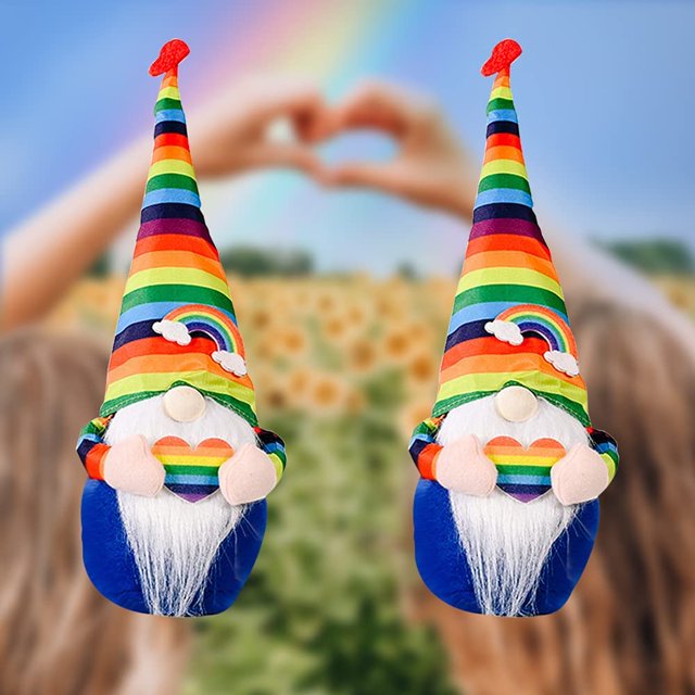 Rainbow Gnome Pride Gift Lucky Handmade Plush Doll Elf Decoraciones, 2 piezas Escandinavo Colorido Granja Cocina Adornos de mesa para LGBTQ Cheer Up Decoración de bandeja escalonada Fokelyi WMZY-376