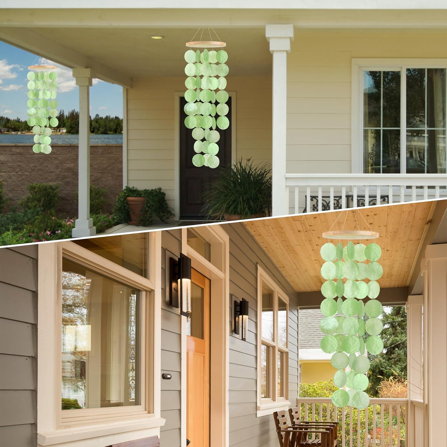 Sinkoo Wind Chimes for Outside - Handcrafted Green Capiz Shells Windchime Coastal Style Decor for Indoor/Outdoors, Garden Decor, Great for Family Friend, Wind Chimes Lovers and More
