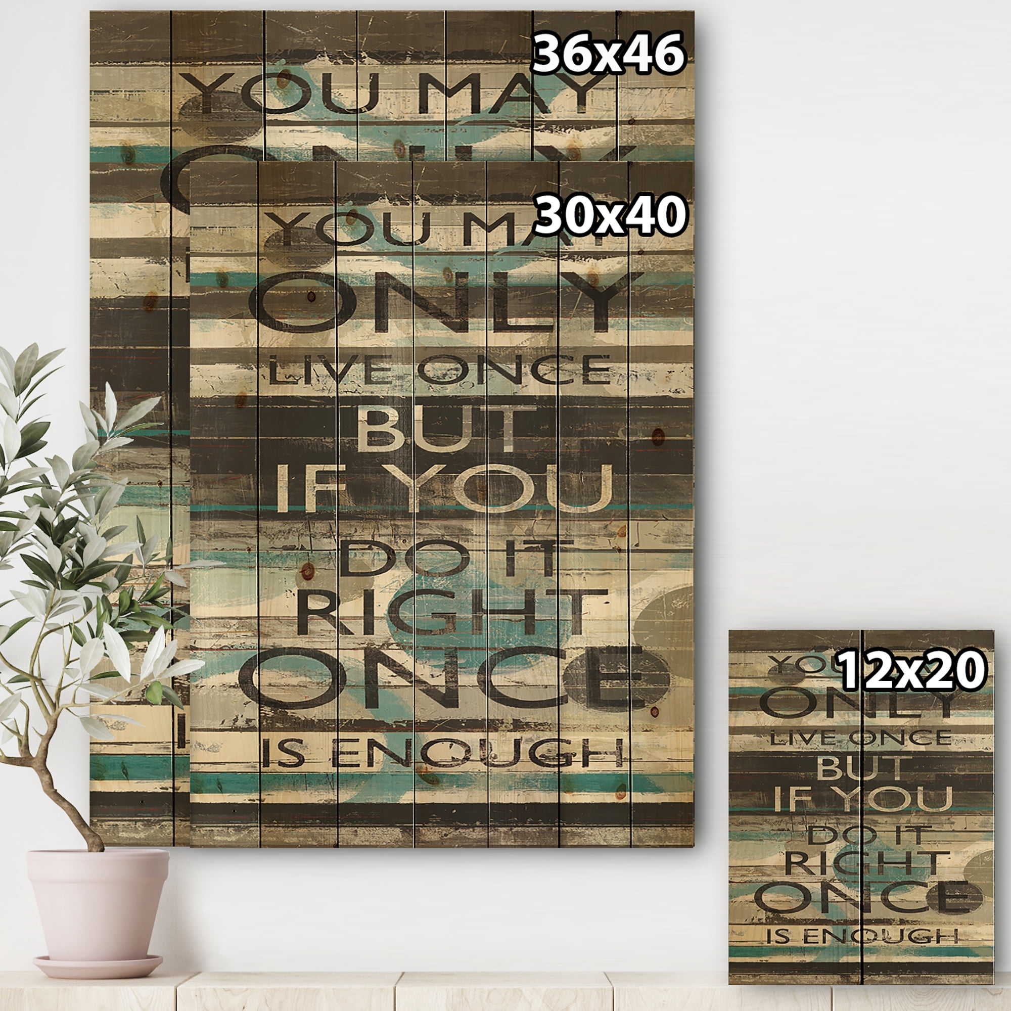 Designart 'Blue Zephyr Quote I ' Cottage Inspirational Print on Natural Pine Wood