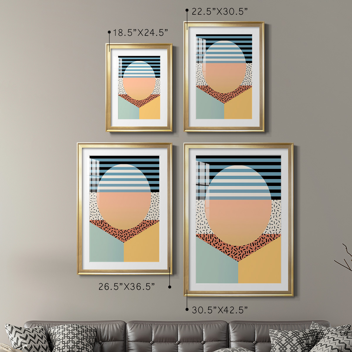 Wexford Home Modern Memphis III Premium Framed Print, 30.5" x 42.5" - Ready to Hang, Gold (Set of 2)