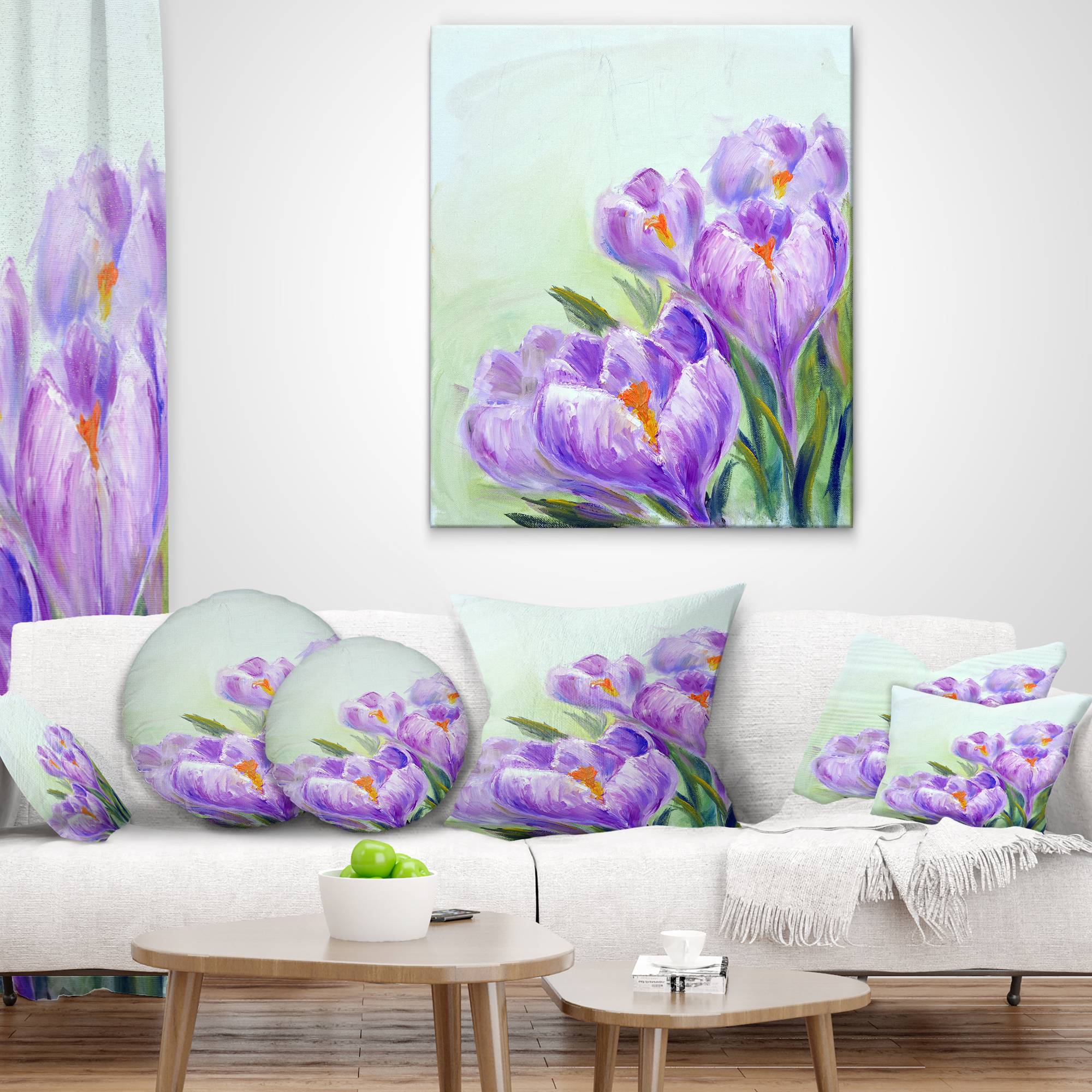 Designart Crocuses Looking into Sky - Floral Throw Pillow - 16x16