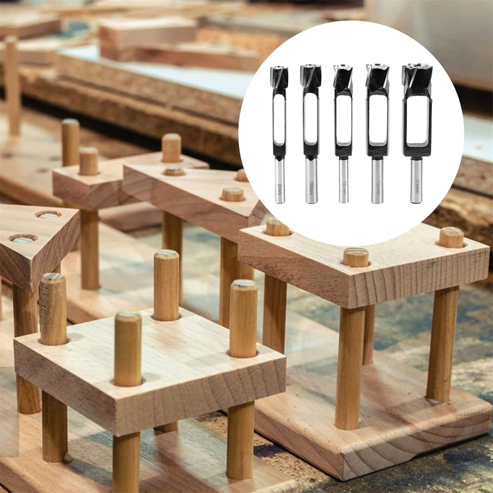 Wood Drill Bit Set - 8/10/12/15mm, Tenon Dowel Cutter, High Carbon Steel, 13mm Shank, For Woodworking & Furniture Making Silver 20mm