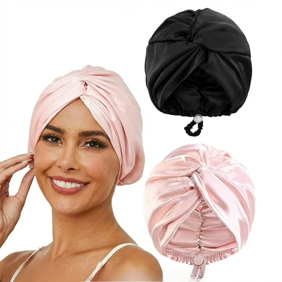 2pcs Adjustable Silk Satin Hair Bonnet For Sleeping Women - Double Layer Hair Wrap For Curly, Natural, Braids & Straight Hair, Unisex Night Cap