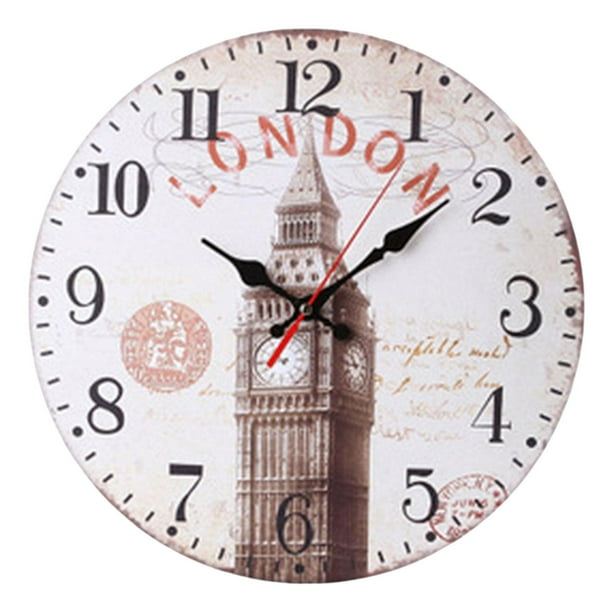 Reloj de pared de madera silencioso de 30 cm/12 pulgadas, sin tictac, de cuarzo decorativo, alimentado por pilas E