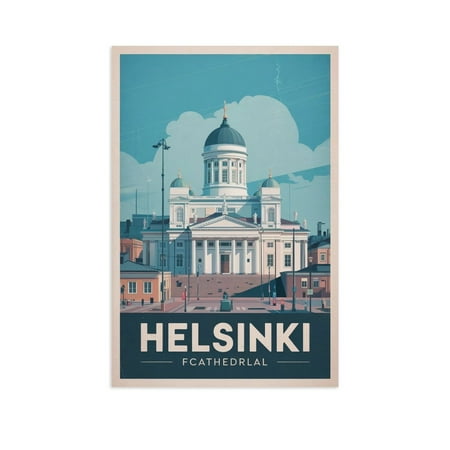 Vintage Helsinki Cityscape Retro Finnish Tourism with Clean Streets & Landmarks Print Poster