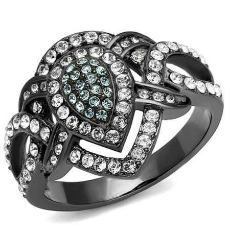Clear Crystal Cocktail Ring - Light Black Stainless Steel Clear & Aqua Crystal Cocktail Ring Women's Size 6