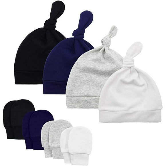 QUETO Nouveau-né chapeau mitaines doux bébé chapeau et mitaines ensemble mignon bébé mitaines 0-6 mois bébé fille garçon chapeau mitaines - paquet de 4