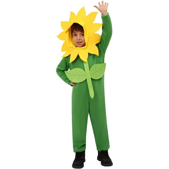 TheFound Child Sunflower Costume for Kids Boy and Girls, Halloween Jumpsuits with Hat Cosplay Costume, Funny Children's Day Costume