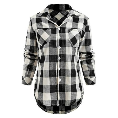 - Women Casual Loose Plaid Button Down Shirts Long Sleeve Top Blouse Jacket