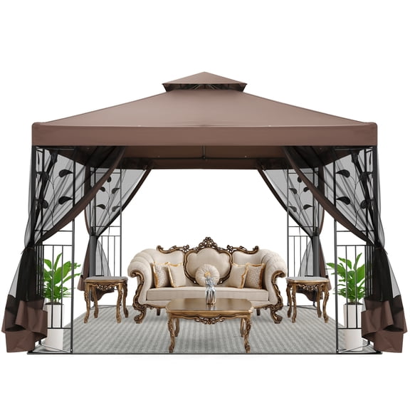 SANOPY 10'x13.3' Metal Patio Gazebo, Outdoor Gazebo Canopy Tent for Backyard with Mesh Curtains, Gazebos Shelter with Display Shelves, Steel Frame, Patio Covers for Tailgate