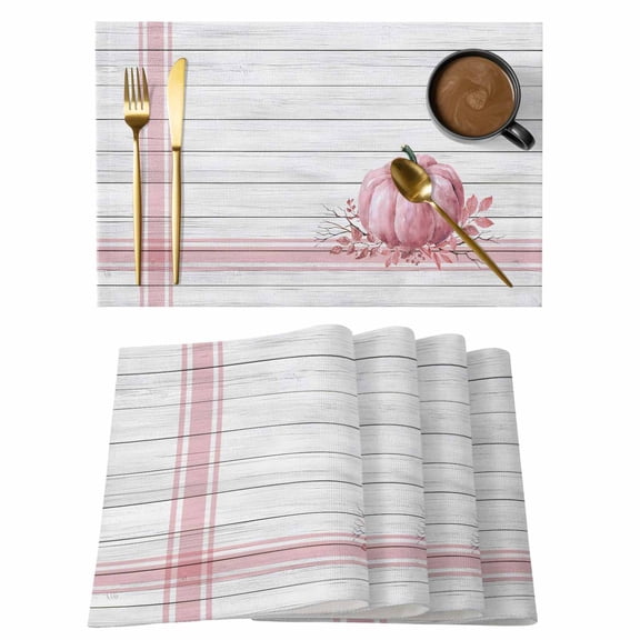 Pink Pumpkin Placemats Set of 1, Thanksgiving Fall Non-Slip Place Mats Washable Table Mats for Kitchen Dining Table Decorations Indoor/Outdoor