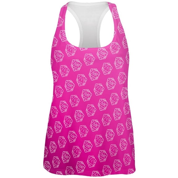 D20 Gamer Critical Hit and Fumble Pink Pattern All Over Womens Work Out Tank Top Multi SM