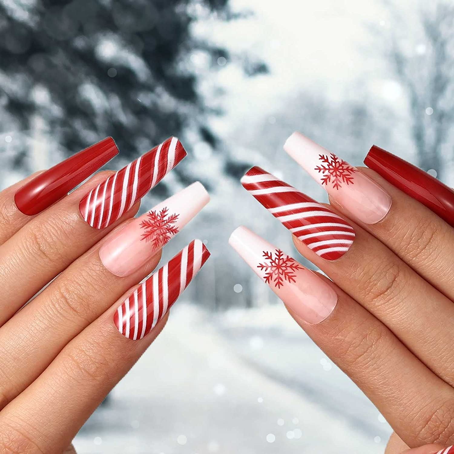 Extra Long Coffin Fake Nails Christmas Red Press on Nails Matte