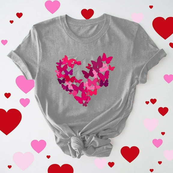 Itsame Short Sleeved Shirt Summer Womens Printed T-Shirt Casual Tops Round Neck Blouses Gray Size 3XL