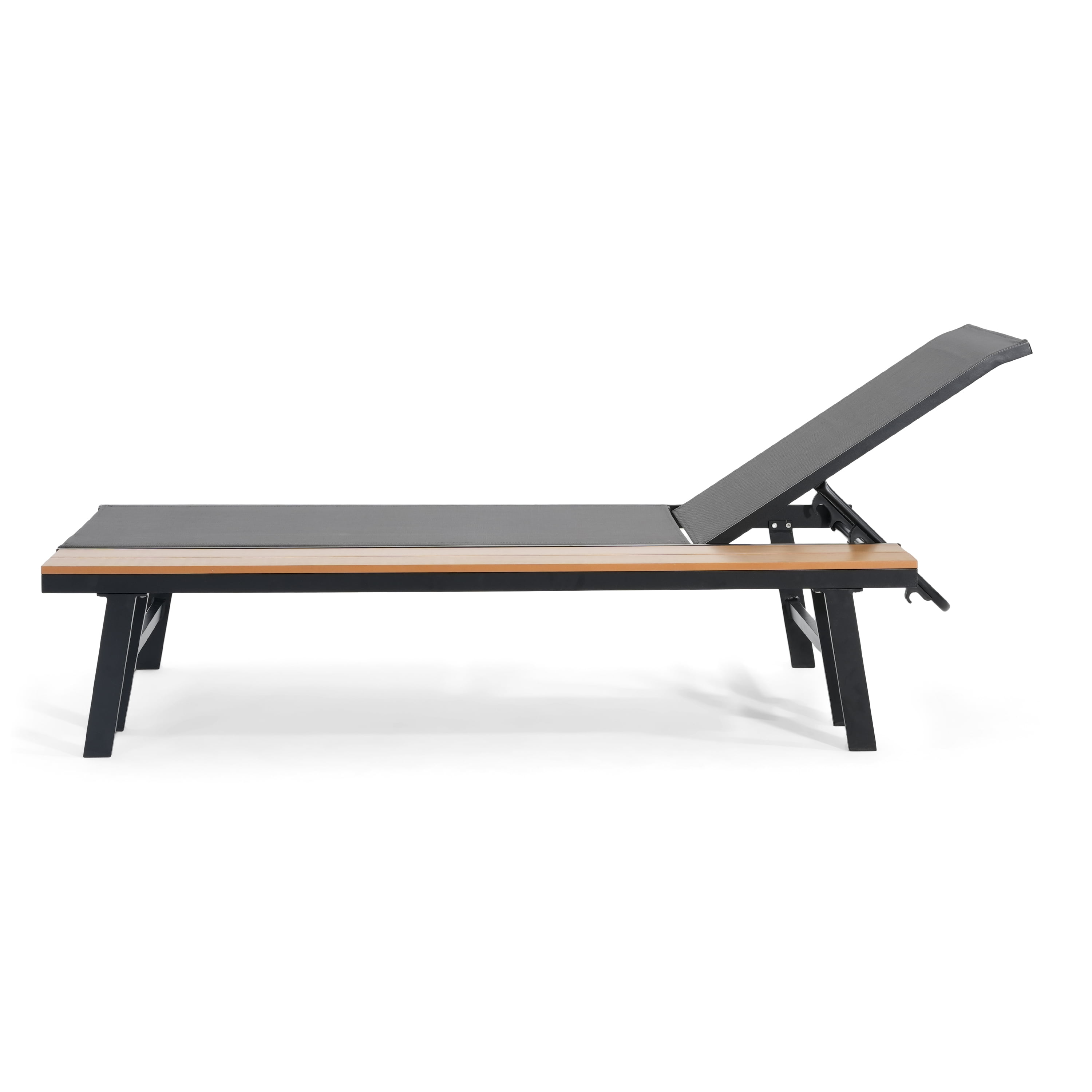 Patio Chaise Lounge with Attached Side Table for Poolside, Black