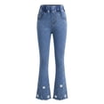 thumbnail image 2 of EnJoCho Girls' Flared Jeans Kids Denim Bootcut Pants Teen Trendy Asymmetric Lace Hem Bell Bottom Trousers Distressed Washed Jeggings Little Girl Flare Jeans, 2 of 4