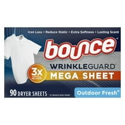 Bounce Wrinkle Guard Mega Dryer Sheets, Outdoor Fresh Scent, 90 Count