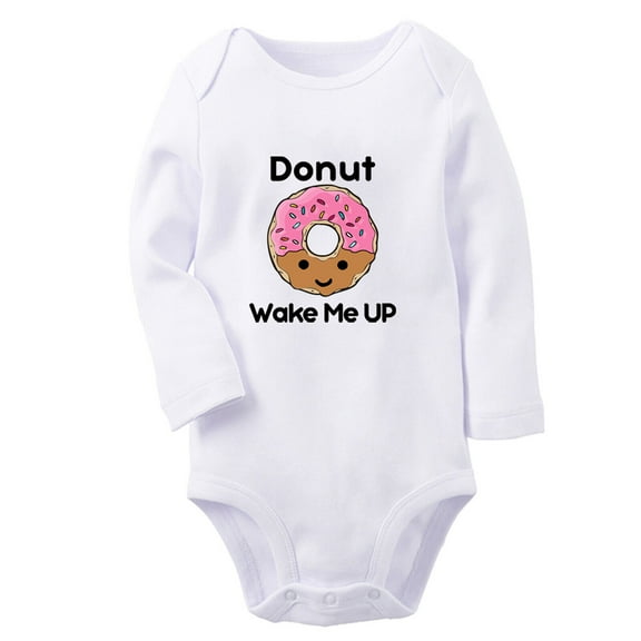 Donut Wake Me UP Funny Rompers, Newborn Baby Unisex Bodysuits, Infant Jumpsuits, Toddler 0-12 Months Kids Long Sleeves Oufits (White, 6-12 Months)
