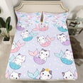 thumbnail image 2 of jejeloiu Cartoon Mermaid Cat Twin Sheet Sets,Abstract Cute Kitten Twin Fitted Sheet,Pet Animal Lover Flat Sheet For Girl Child,Super Cozy Room Decor,3pcs, 2 of 7