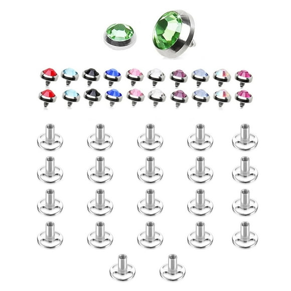 Dermal Piercing Professional Kit Jewelry Multi Press-Fit Gem 22 Tops & 22 Bottoms