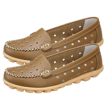 

YOUSNH Women Shoes Fashionable Leather Shoes Hollow Breathable Single Shoes Loafers Casual Shoes Womens Boots Khaki 7