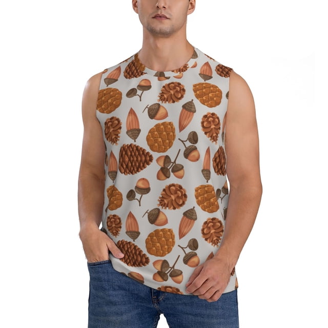 Fotbe Pinecone Autumn Pattern Men's Camiseta sin Mangas Estampada para Hombres, Playera Casual para Gimnasio, Entrenamiento, Playa-3X-Large