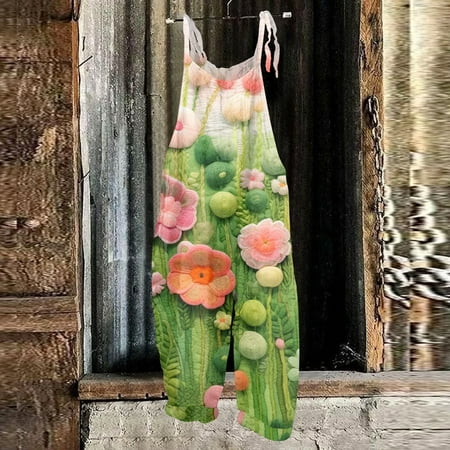 Women s Jumpsuits  Rompers & Overalls  Women Workout Sets  Casual Outfits for Women  Bodysuit for Women  Women s Jumpsuit St. Patrick Print Casual Loose Vintage Cotton And Linen Overalls  Pink