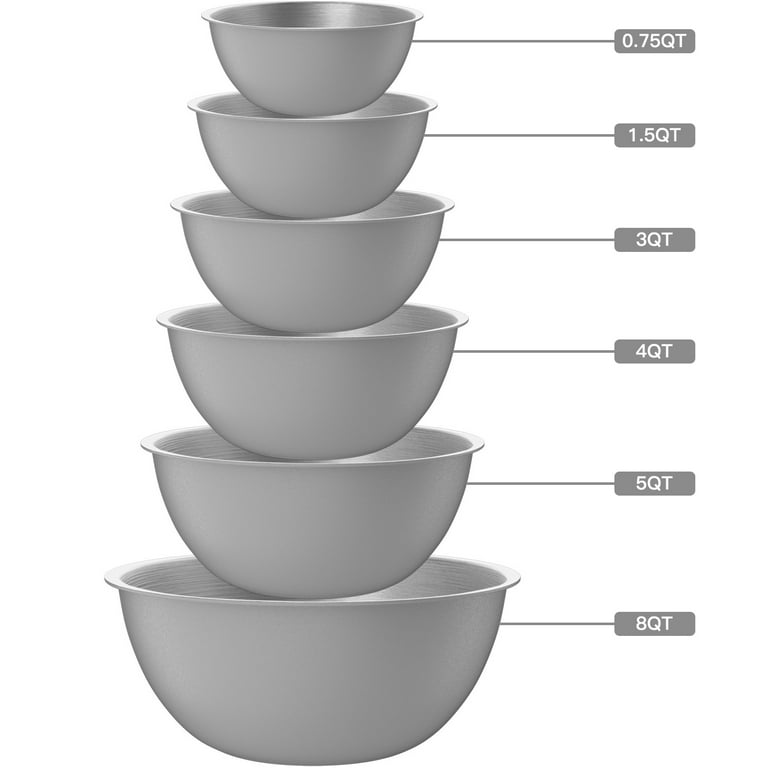 TINANA Mixing Bowls Set, Set of 6, Stainless Steel Mixing Bowls