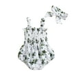 thumbnail image 1 of Wassery Baby Girls Summer Romper Set Sleeveless Pleated Flower Print Jumpsuits with Hairband Infant Girls 2Pcs Outfit 3M 6M 12M 18M, 1 of 9