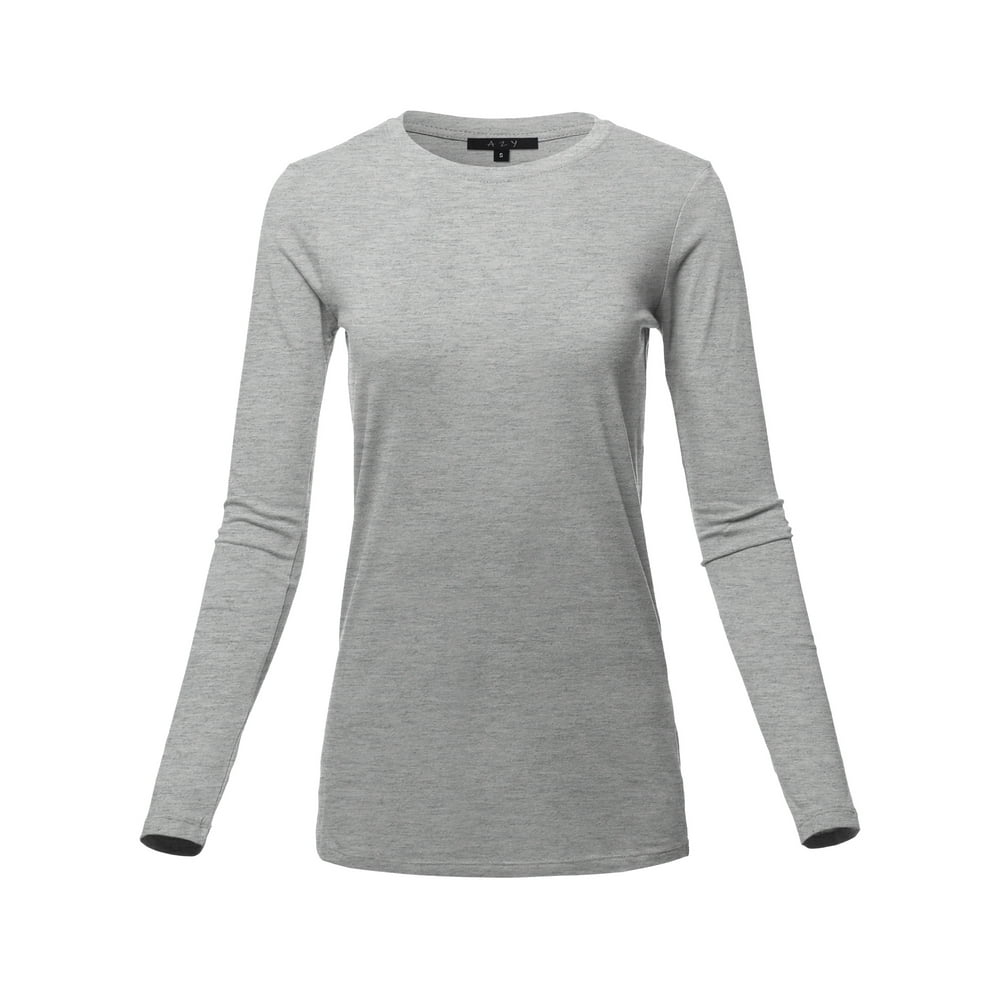 A2y A2y Womens Basic Solid Soft Cotton Long Sleeve Crew Neck Top Shirts Heather Grey 1xl