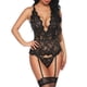 thumbnail image 1 of Conjunto de ropa interior de encaje sexy para mujer Ropa de dormir con cuello halter en V profundo-negro-XL brillar Electrónica, 1 of 3